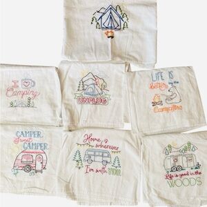 Camping Camper Airstream Towel Set of 7 Embroidered Tea Towels Outdoors